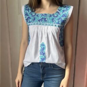 J.Marie Cotton Top with Embroidered Flowers